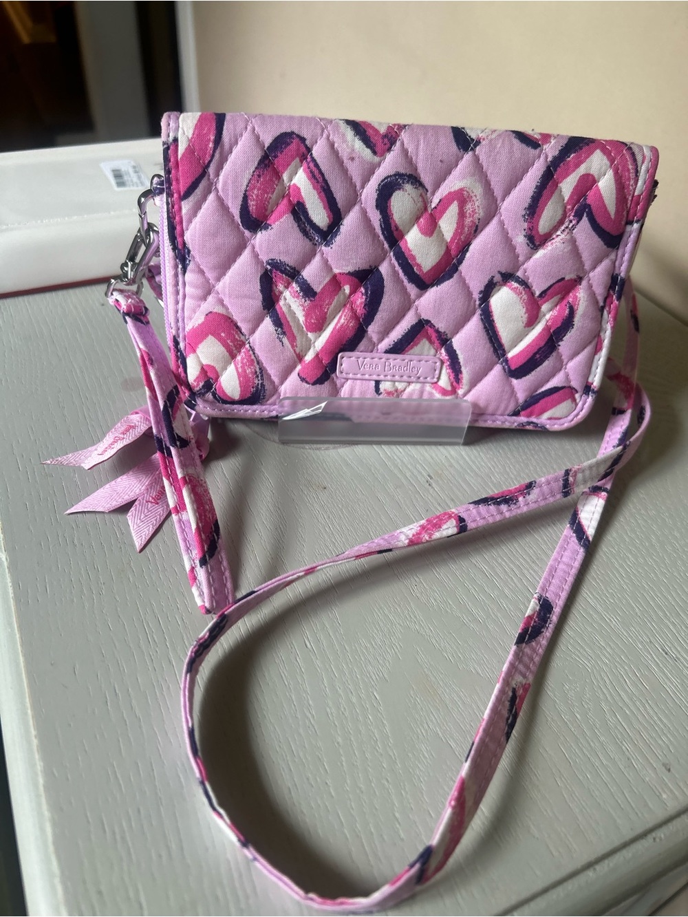 Vera Bradley Stitched Pink Quilted Heart Vines, All-in-Crossbody, NEW